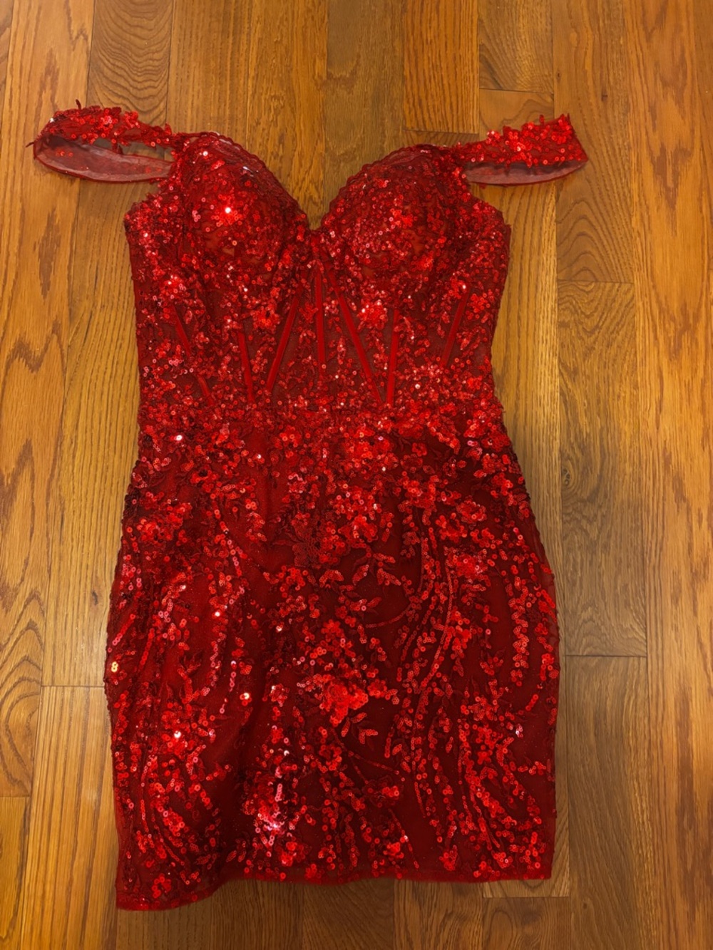 Sherri Hill Red Sequin Strapless Cocktail/Homecoming Dress